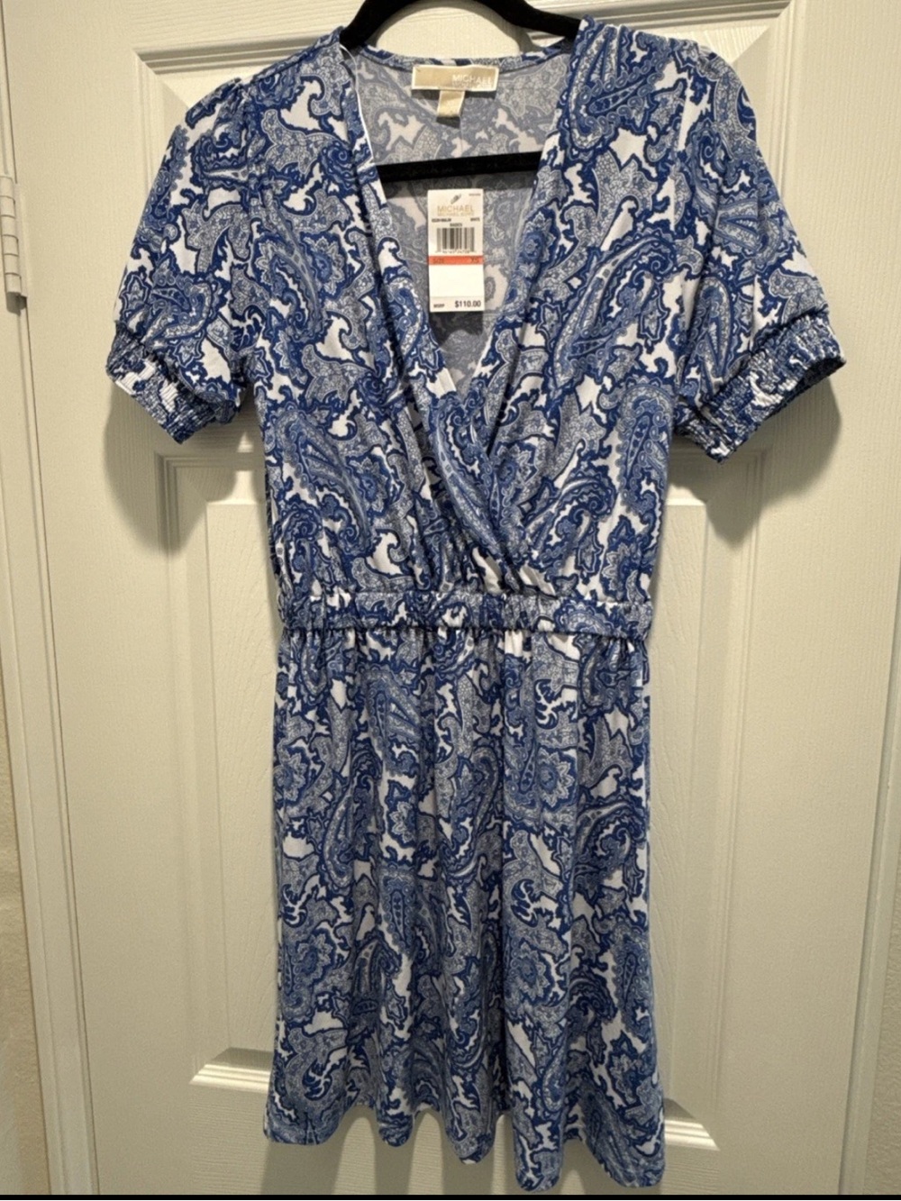 MICHAEL Michael Kors Blue and White Paisley Faux-Wrap Mini Dress